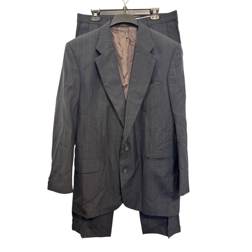 Towncraft Mens 2-Piece Black Pinstripe Suit Jacket & Pants Made In USA
